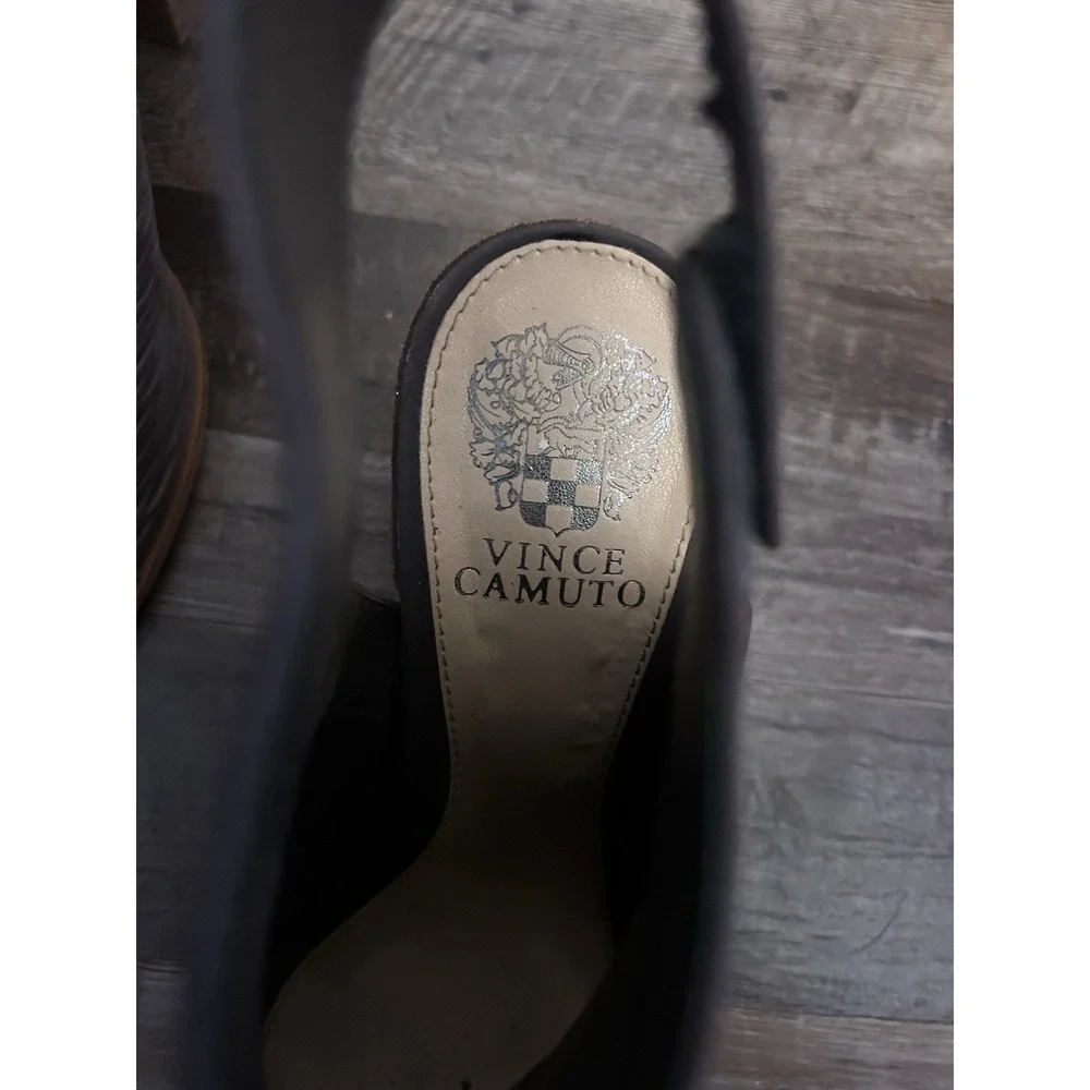 Vince Camuto Women's Gray Leather Slingback Open Toe Block Heel Ankle Strap 8M